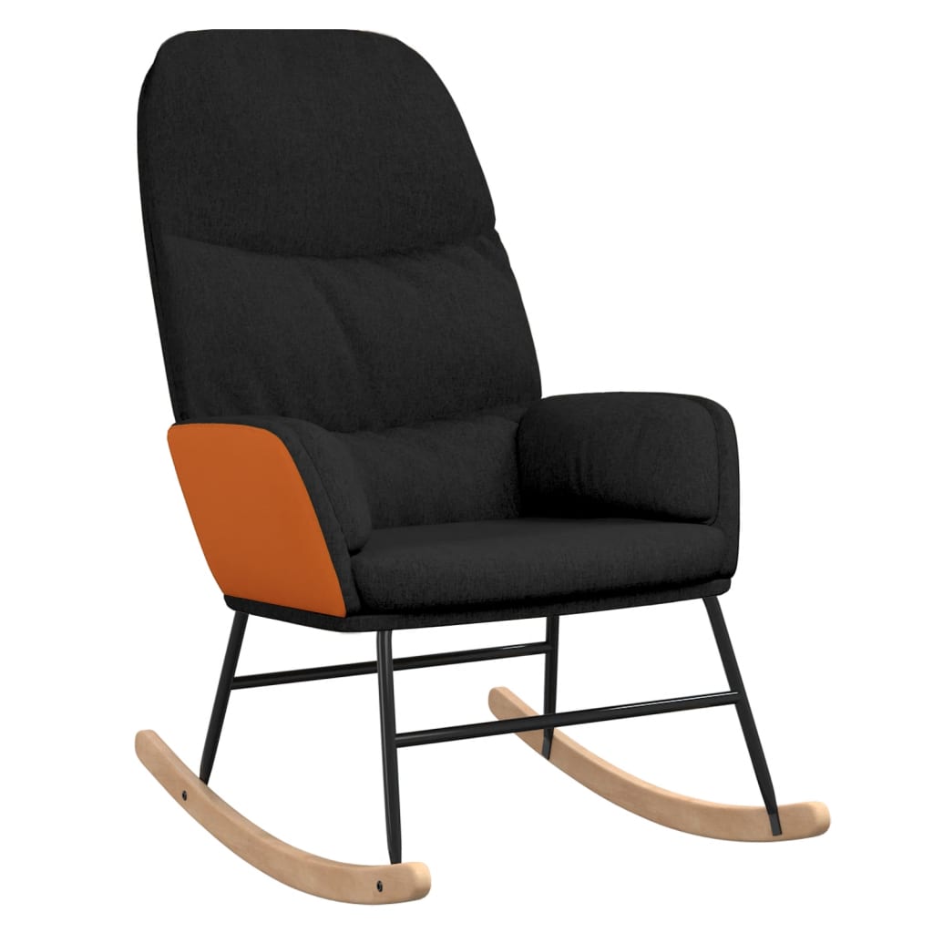 Chaise à bascule avec tabouret en tissu noir