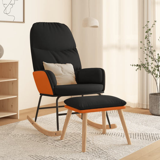 Chaise à bascule avec tabouret en tissu noir
