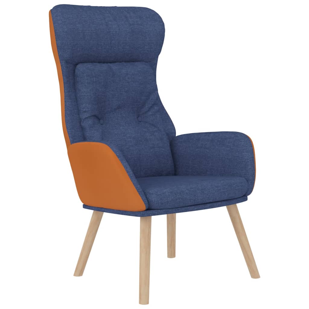 Fauteuil relax avec tabouret en similicuir bleu et tissu