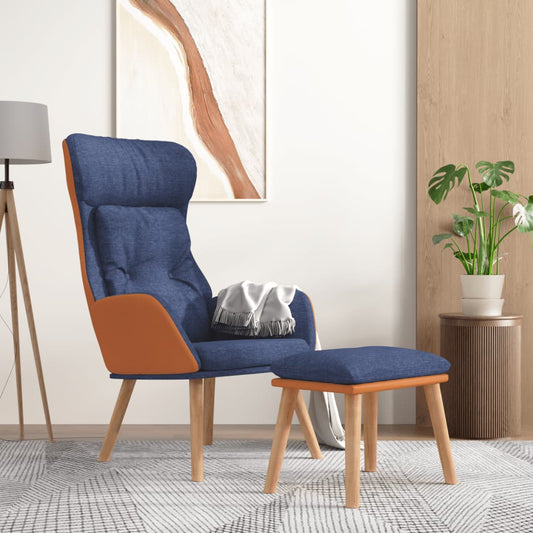Fauteuil relax avec tabouret en similicuir bleu et tissu
