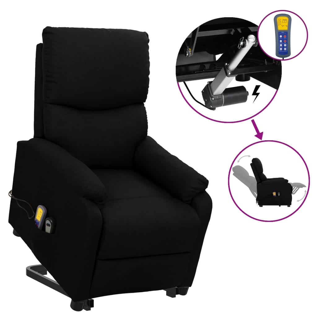 Massagesessel mit Aufstehhilfe Schwarz Stoff