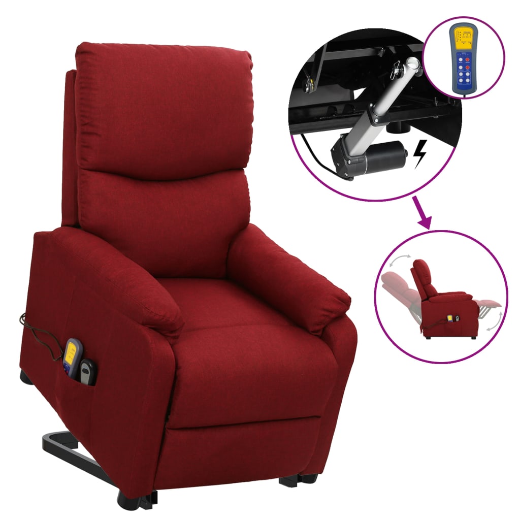 Massagesessel mit Aufstehhilfe Weinrot Stoff