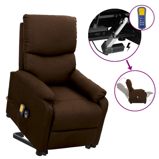 Massagesessel mit Aufstehhilfe Dunkelbraun Stoff