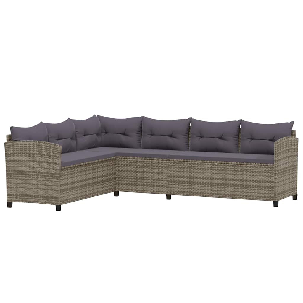 7-tlg. Garten-Lounge-Set mit Kissen Poly Rattan Grau