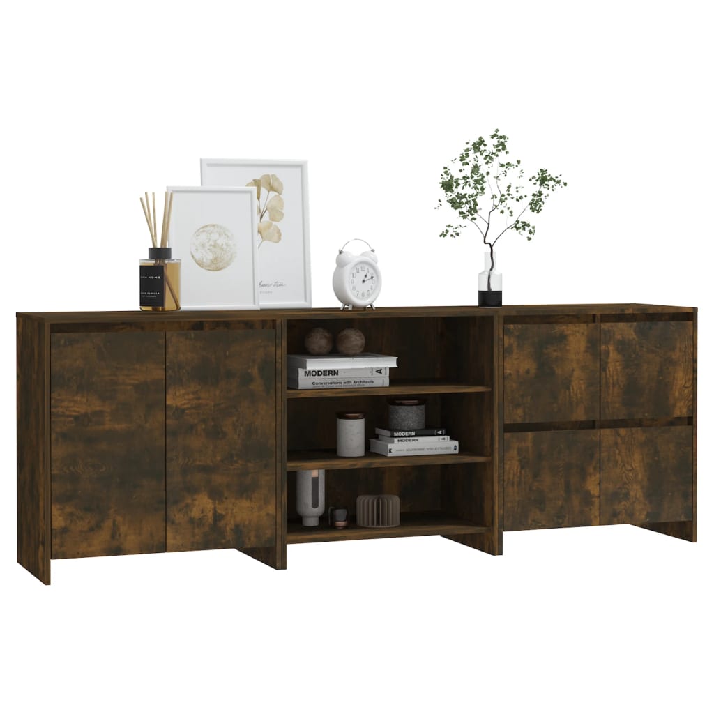 3-tlg. Sideboard Räuchereiche Holzwerkstoff