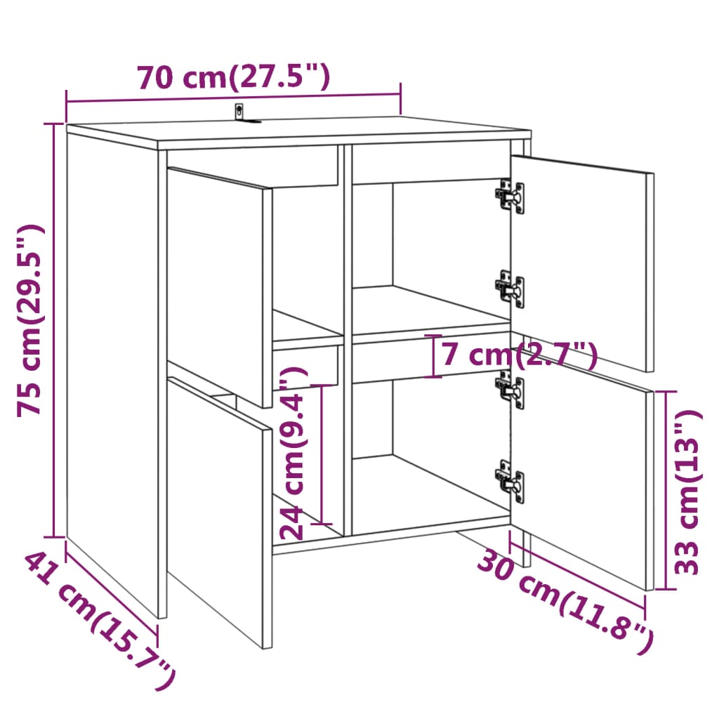 Sideboards 2 Stk. Räuchereiche 70x41x75 cm Holzwerkstoff