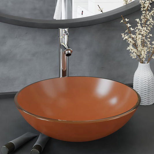 Badezimmer Waschbecken mit Wasserhahn und Ablaufgarnitur Braun