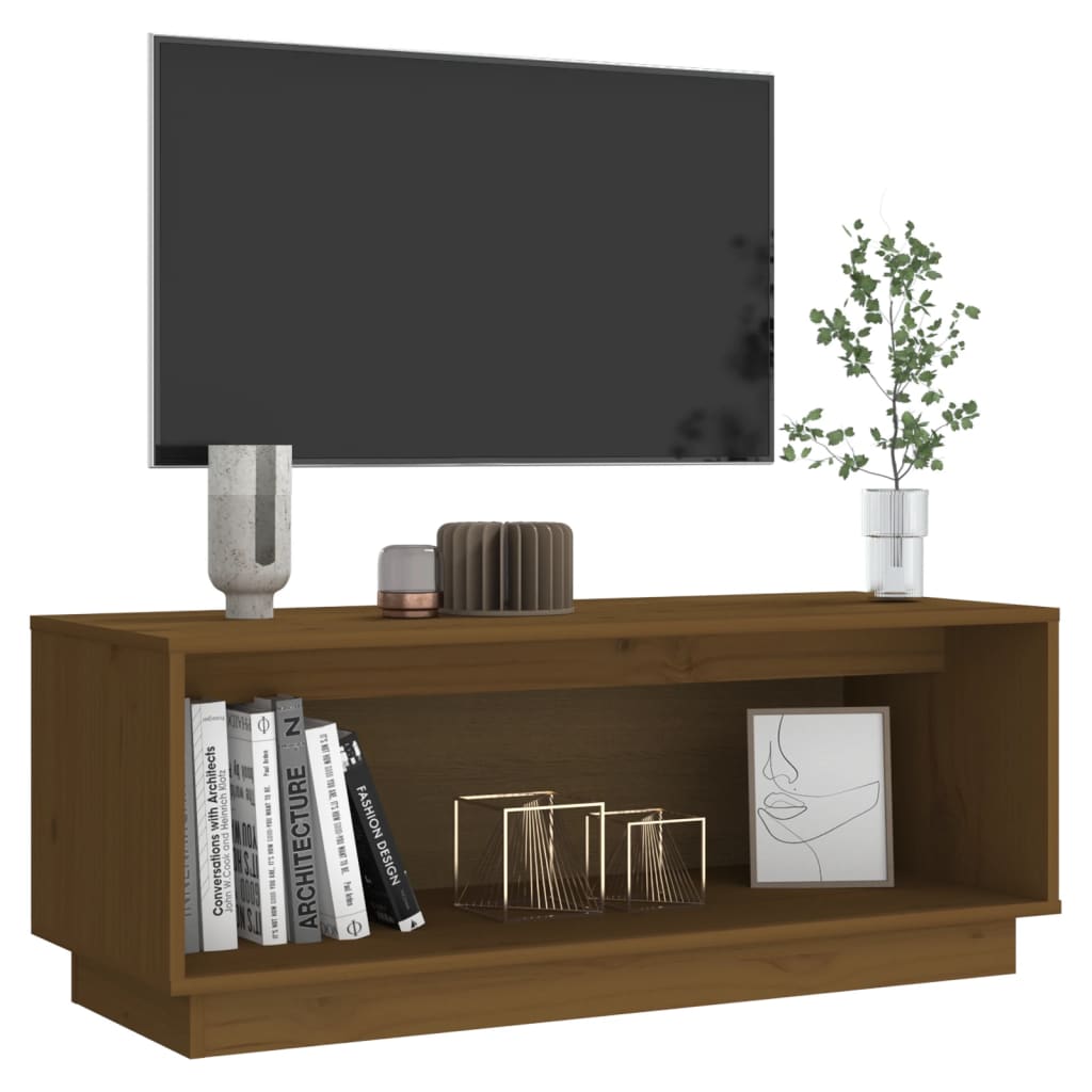 Meuble TV marron miel 90x35x35 cm en bois de pin massif