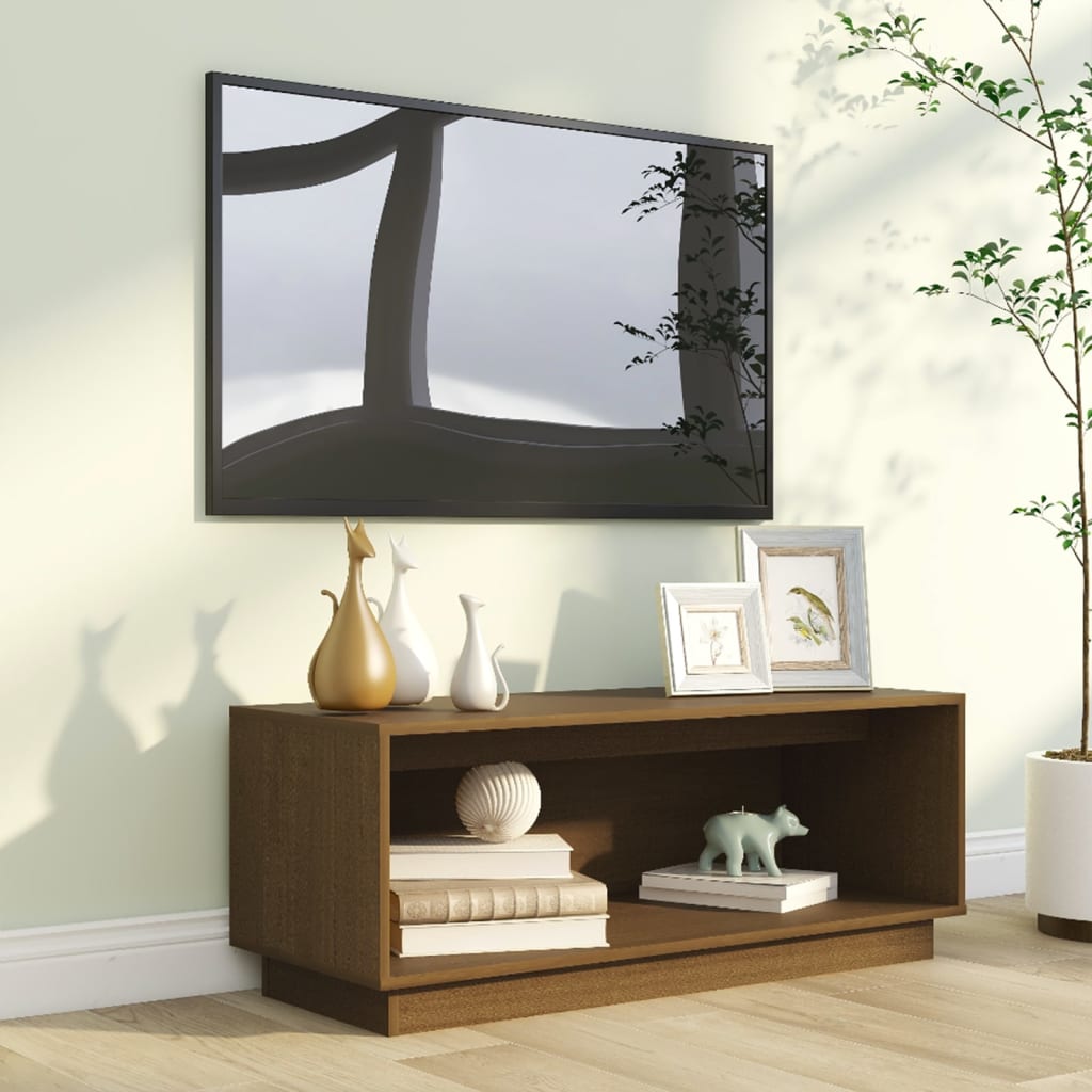 Meuble TV marron miel 90x35x35 cm en bois de pin massif