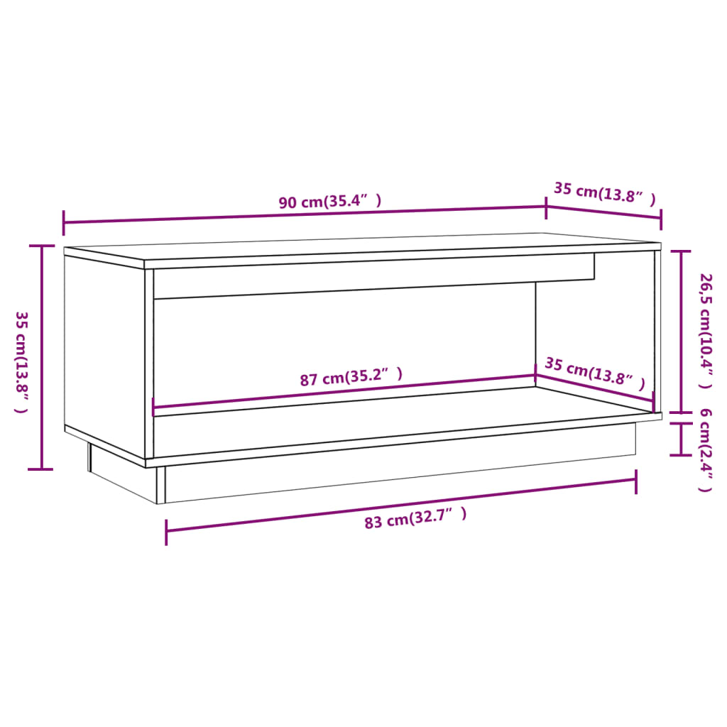 Meuble TV marron miel 90x35x35 cm en bois de pin massif