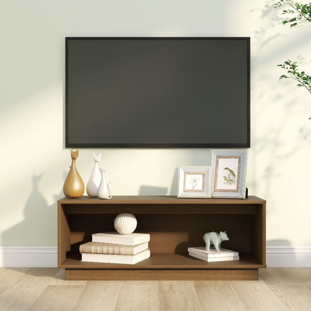 Meuble TV marron miel 90x35x35 cm en bois de pin massif