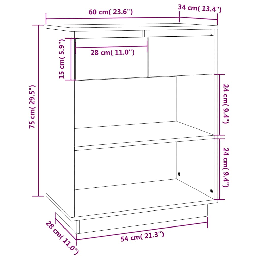 Beistellschrank Grau 60x34x75 cm Massivholz Kiefer