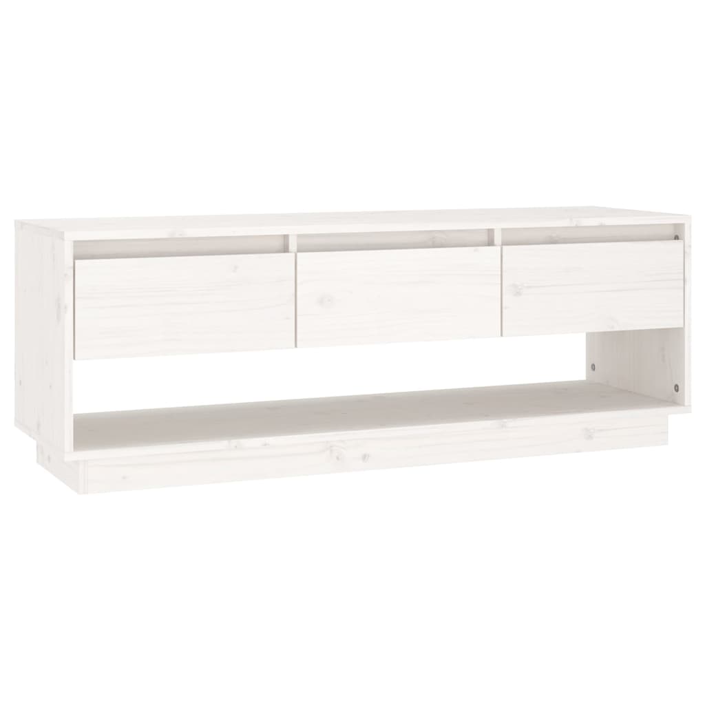 Meuble TV blanc 110,5x34x40 cm en bois de pin massif