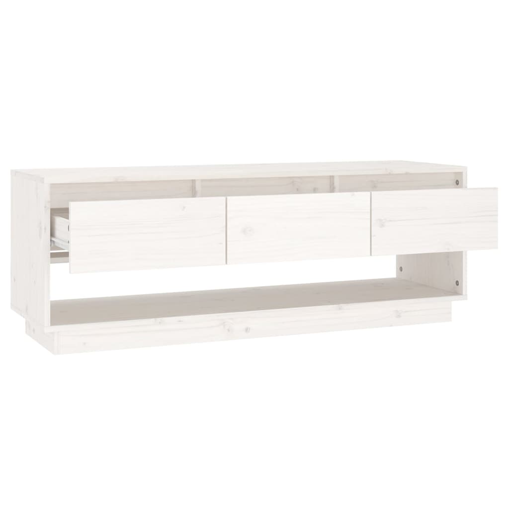 Meuble TV blanc 110,5x34x40 cm en bois de pin massif