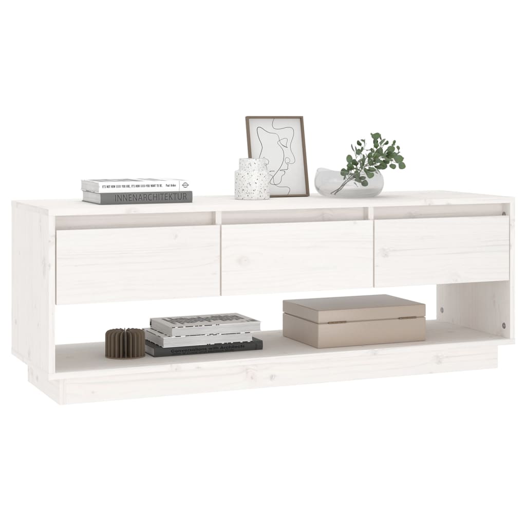 Meuble TV blanc 110,5x34x40 cm en bois de pin massif