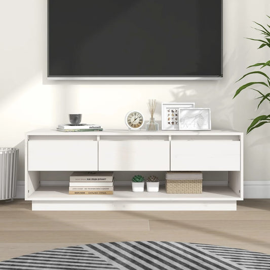 Meuble TV blanc 110,5x34x40 cm en bois de pin massif
