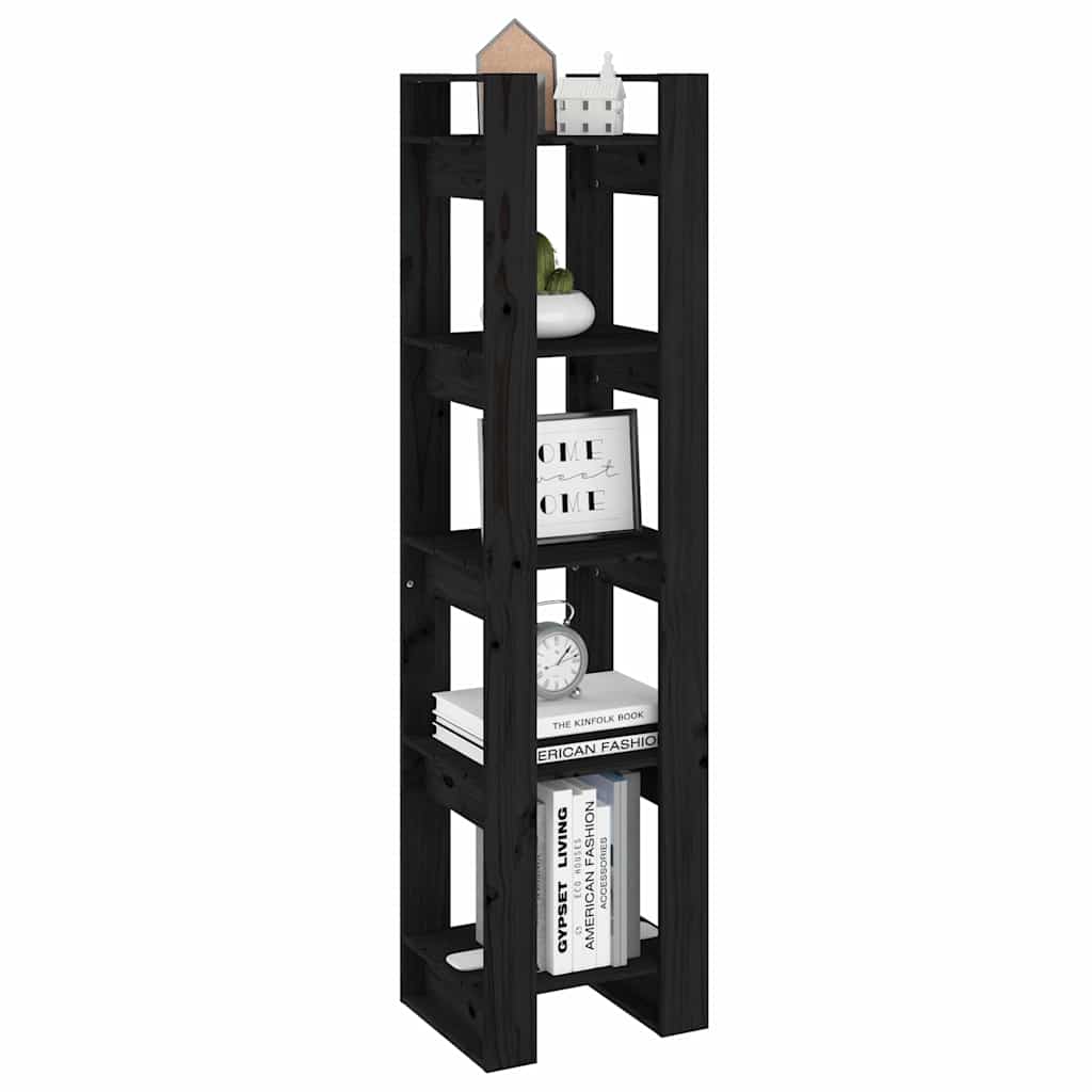 Bücherregal/Raumteiler Schwarz 41x35x160 cm Massivholz Kiefer