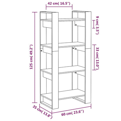 Bücherregal/Raumteiler Grau 60x35x125 cm Massivholz