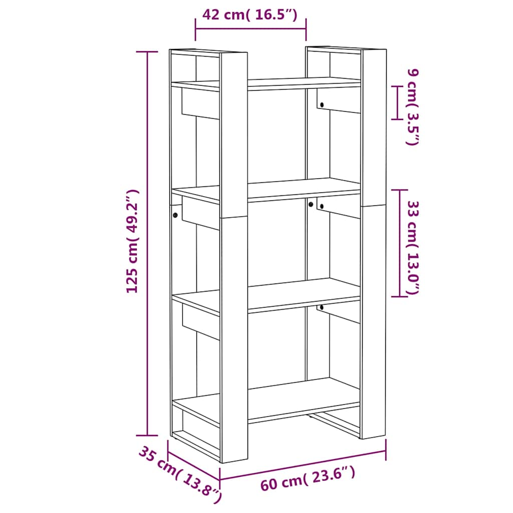Bücherregal/Raumteiler Schwarz 60x35x125 cm Massivholz