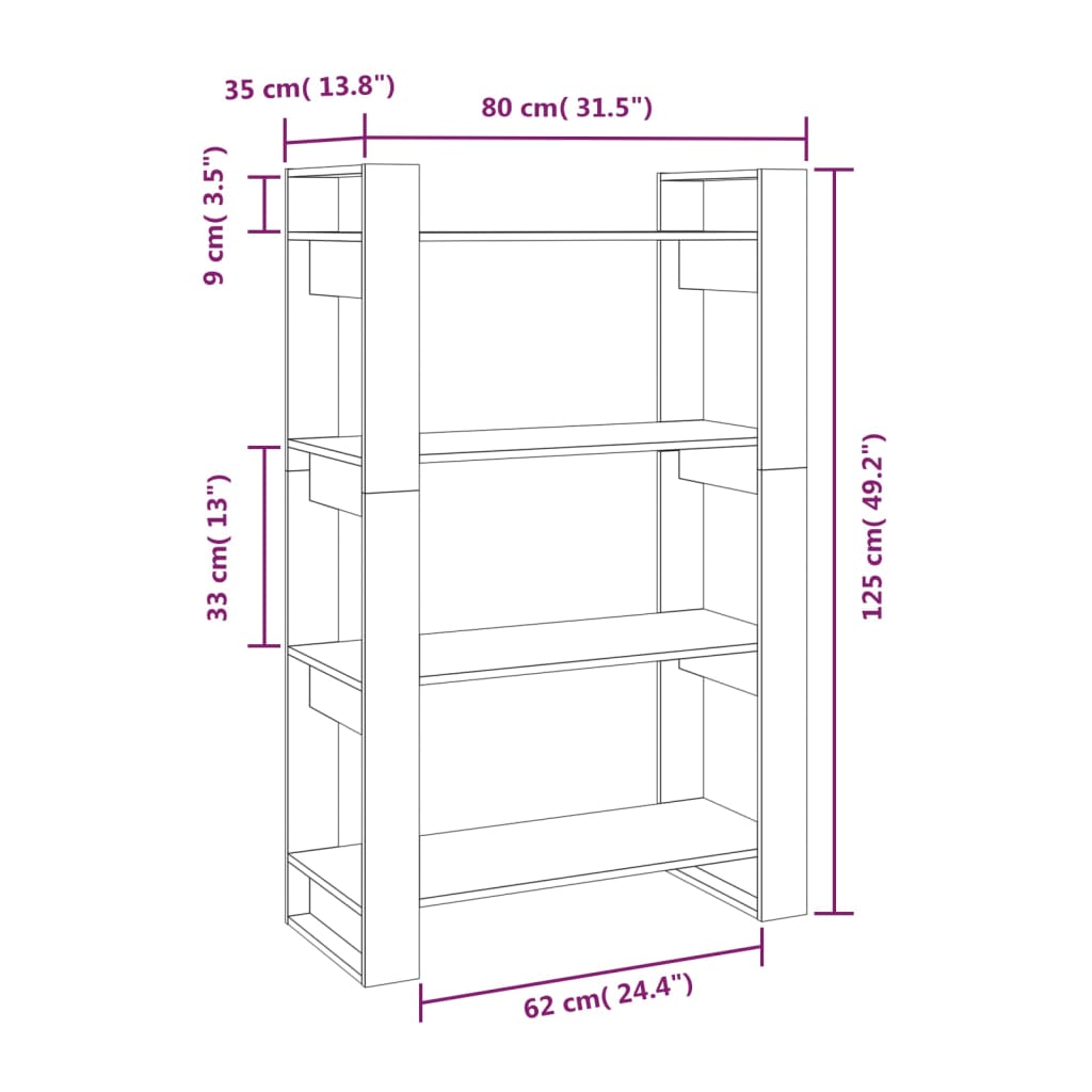 Bookshelf/Room Divider White 80x35x125 cm Solid Pine