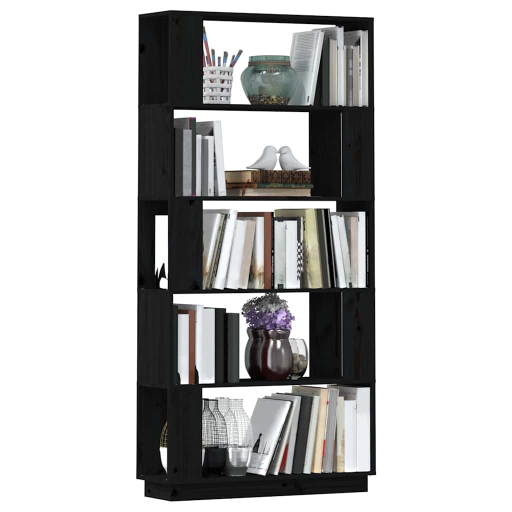 Bücherregal/Raumteiler Schwarz 80x25x163,5 cm Massivholz Kiefer