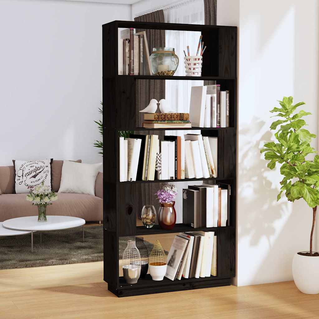 Bücherregal/Raumteiler Schwarz 80x25x163,5 cm Massivholz Kiefer
