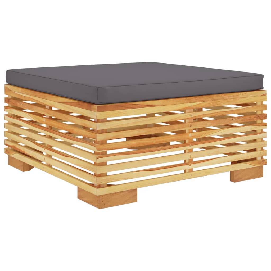 Gartenhocker mit Dunkelgrauen Kissen Massivholz Teak