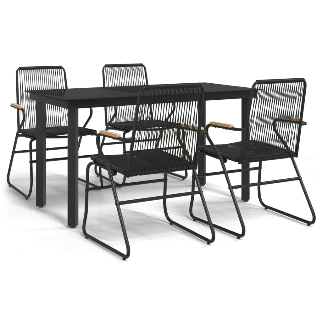 5-tlg. Garten-Essgruppe Schwarz PVC Rattan