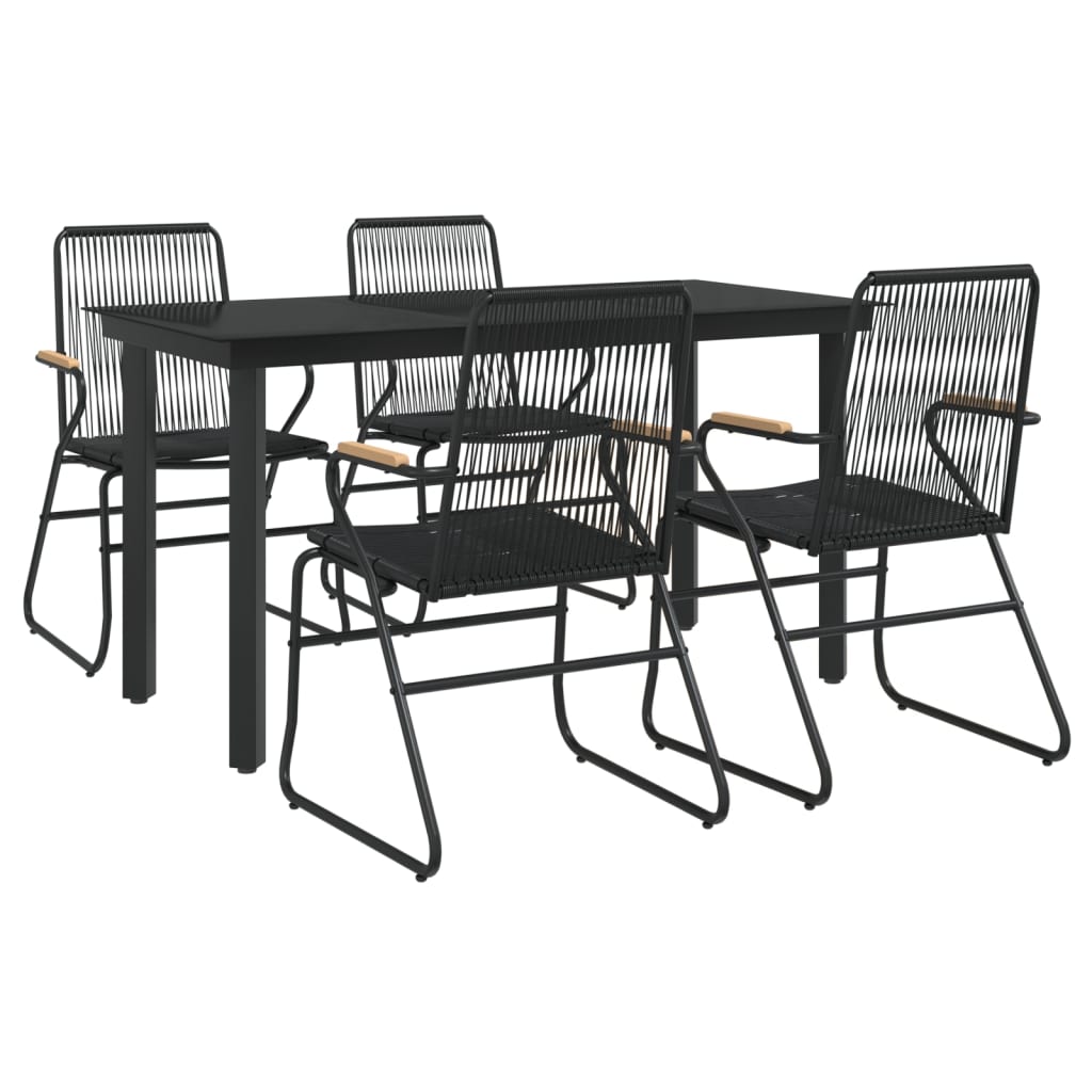 5-tlg. Garten-Essgruppe Schwarz PVC Rattan