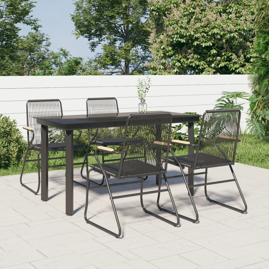 5-tlg. Garten-Essgruppe Schwarz PVC Rattan