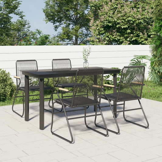 5-tlg. Garten-Essgruppe Schwarz PVC Rattan
