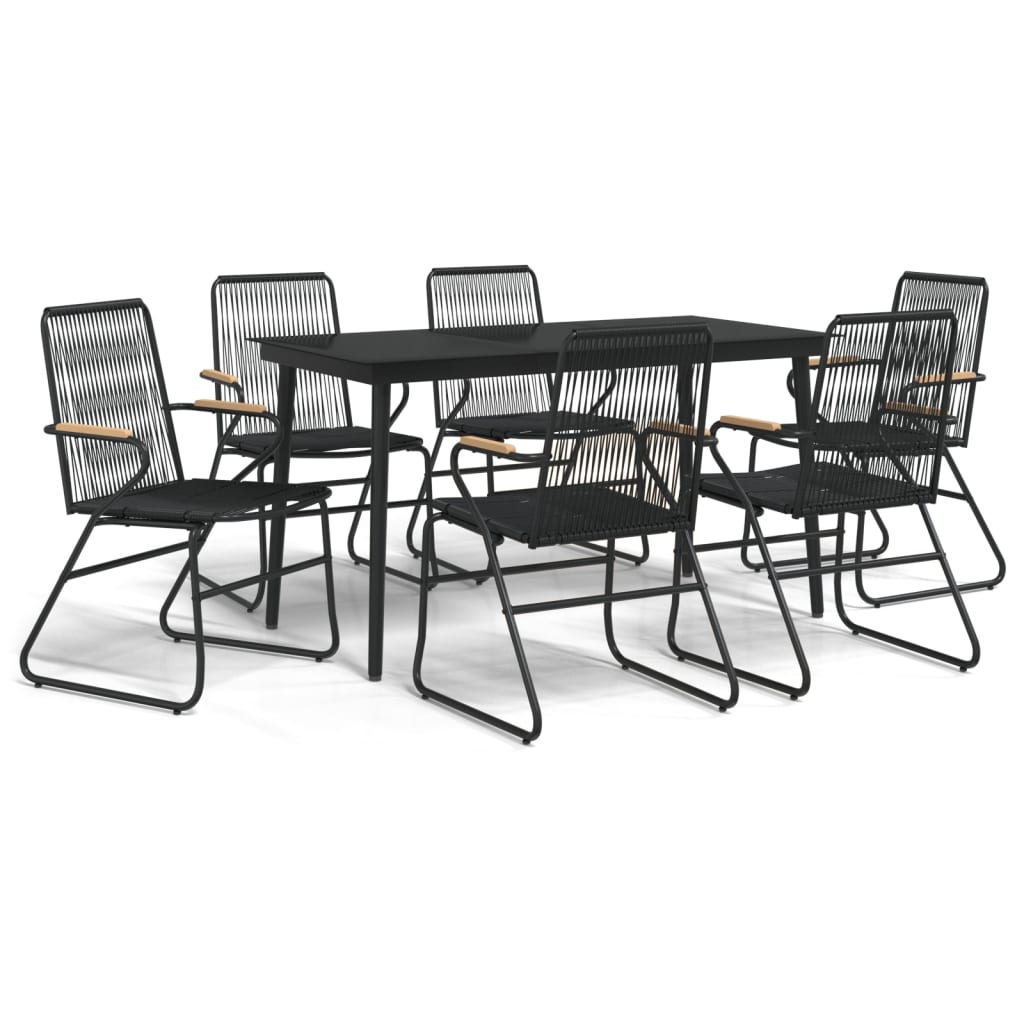 7-tlg. Garten-Essgruppe Schwarz PVC-Rattan