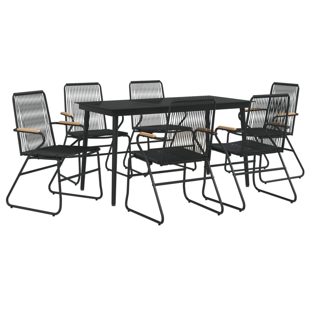 7-tlg. Garten-Essgruppe Schwarz PVC-Rattan
