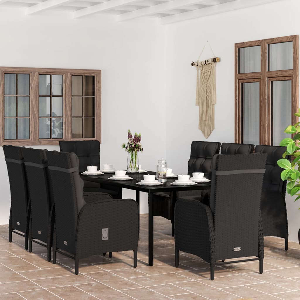 9-tlg. Garten-Essgruppe mit Kissen Schwarz