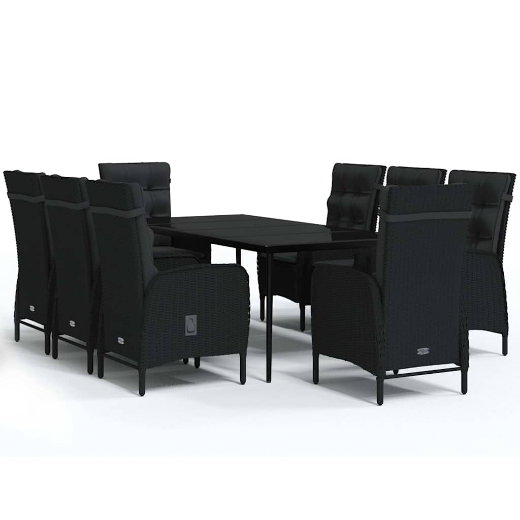 9-tlg. Garten-Essgruppe mit Kissen Schwarz