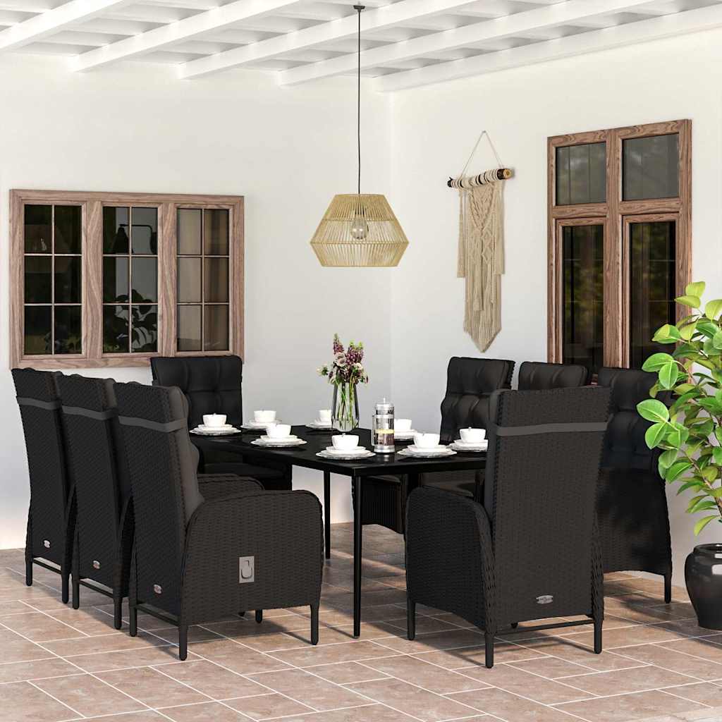 9-tlg. Garten-Essgruppe mit Kissen Schwarz