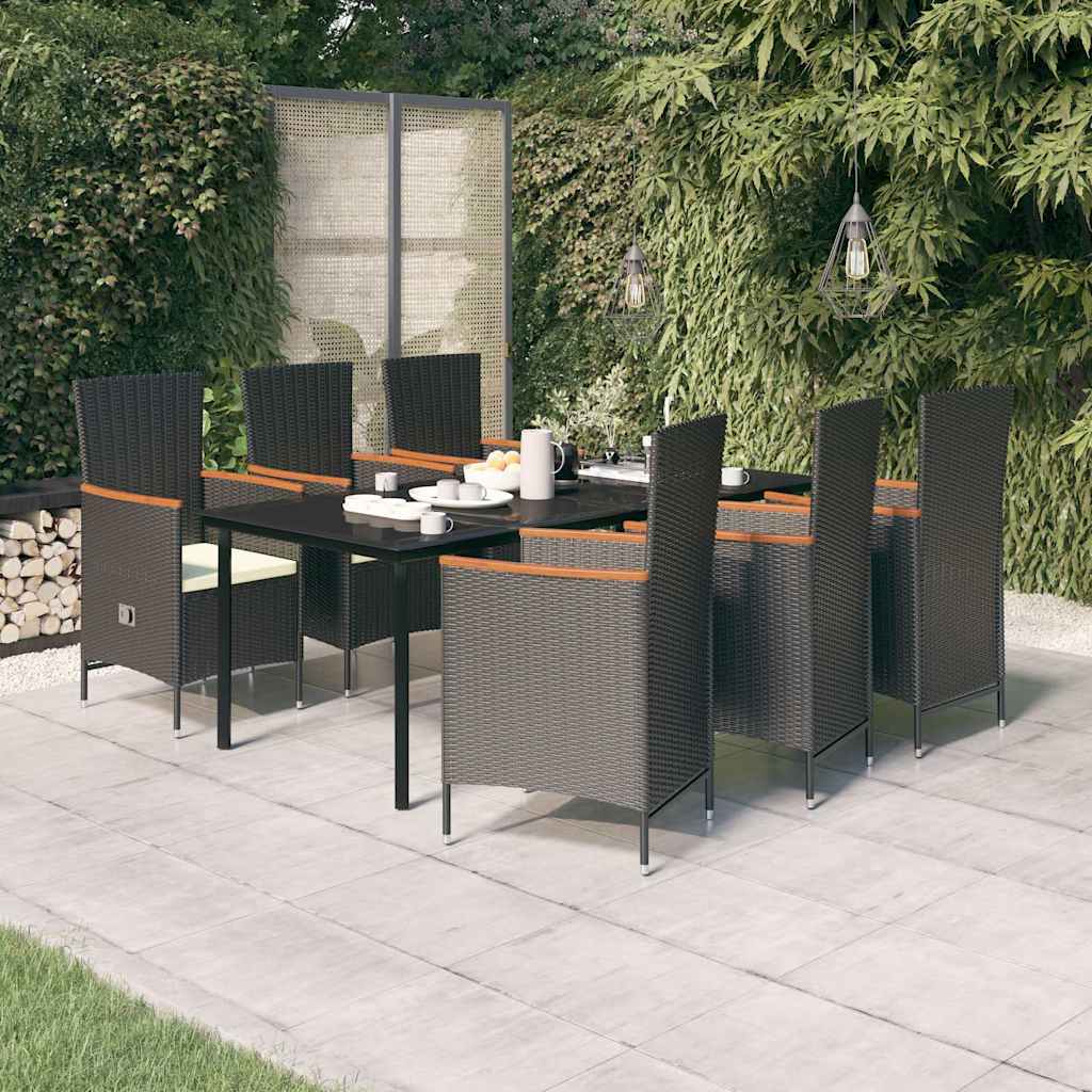 7-tlg. Garten-Essgruppe mit Kissen Schwarz