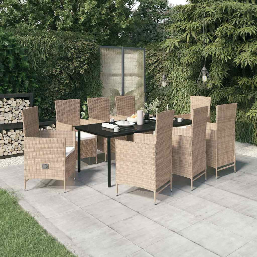 9-tlg. Garten-Essgruppe mit Auflagen Beige