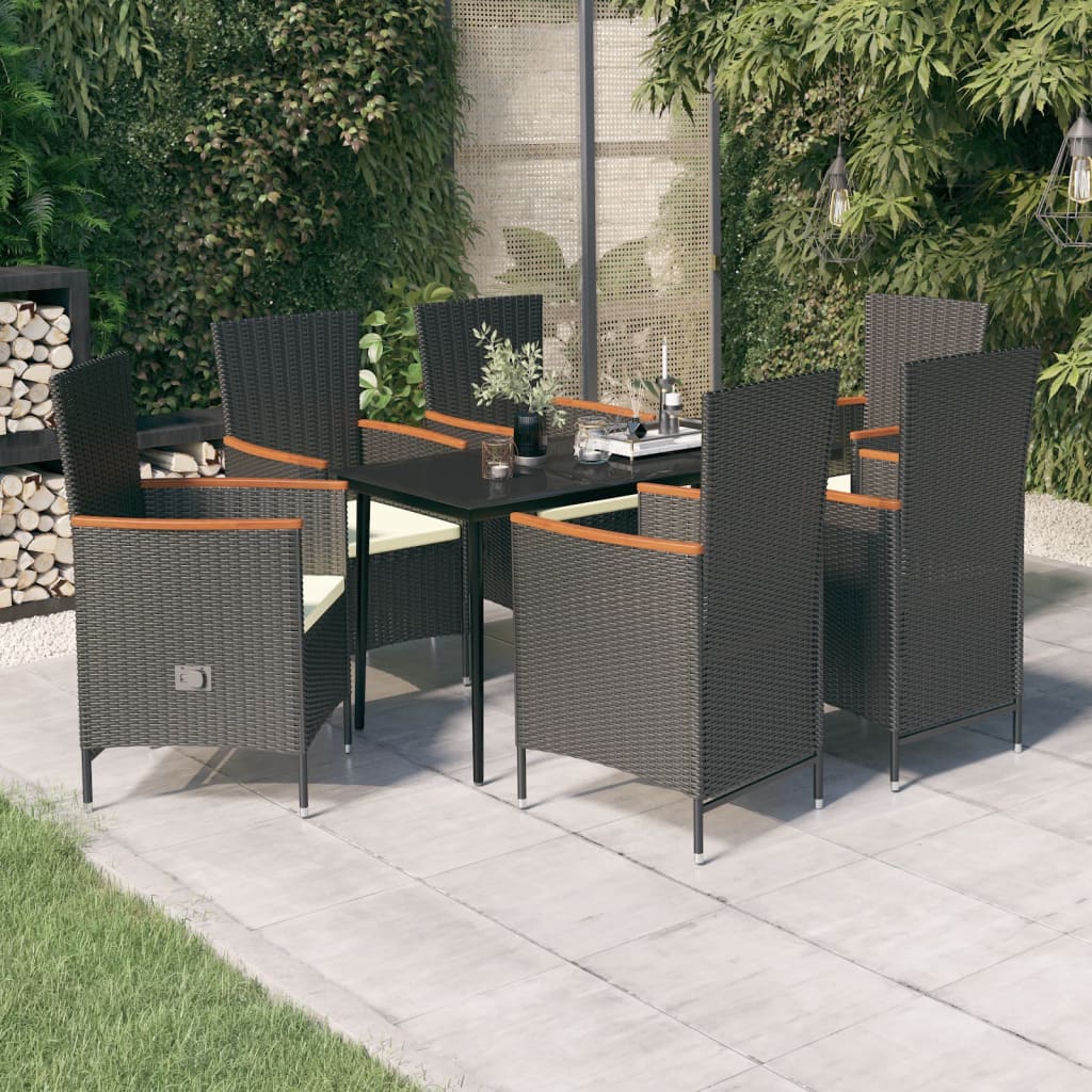7-tlg. Garten-Essgruppe mit Kissen Schwarz