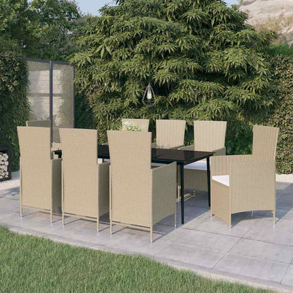 9-tlg. Garten-Essgruppe mit Auflagen Beige
