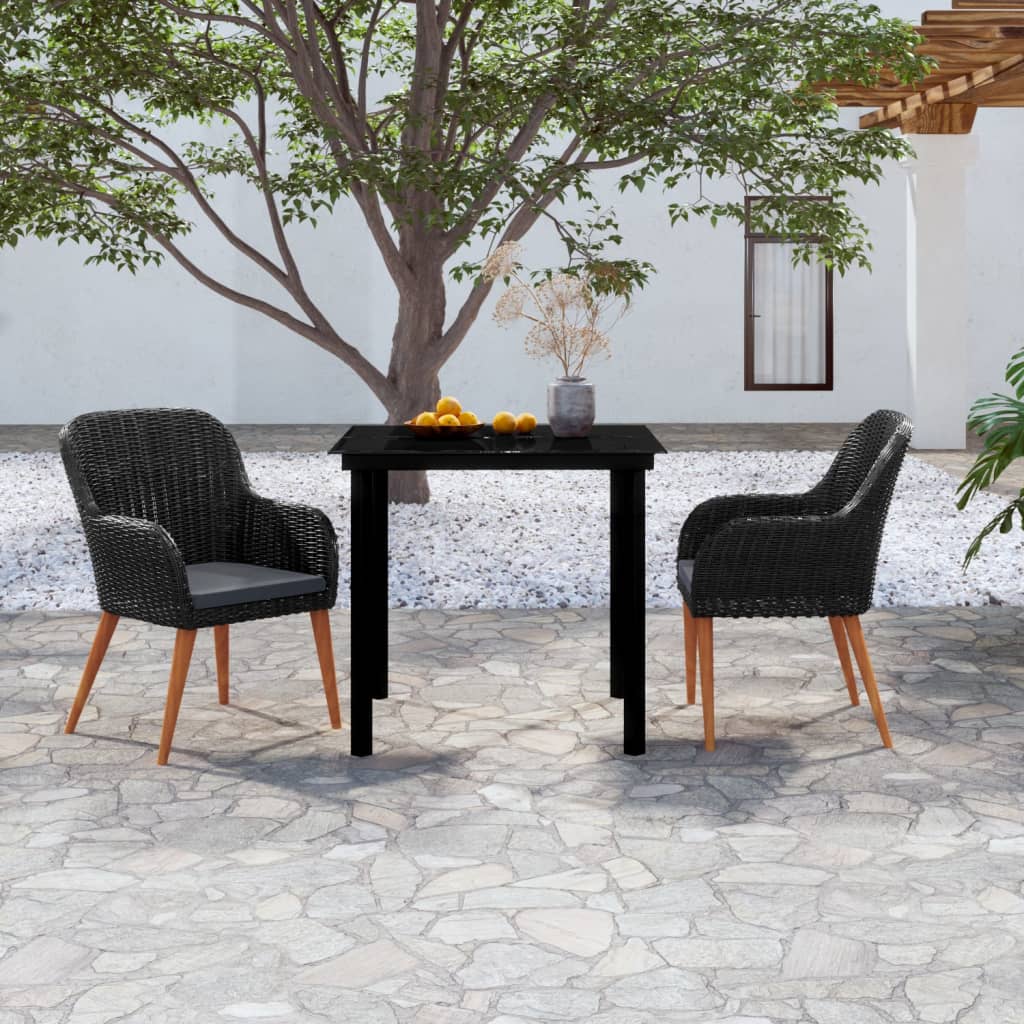 3-tlg. Garten-Essgruppe mit Kissen Schwarz