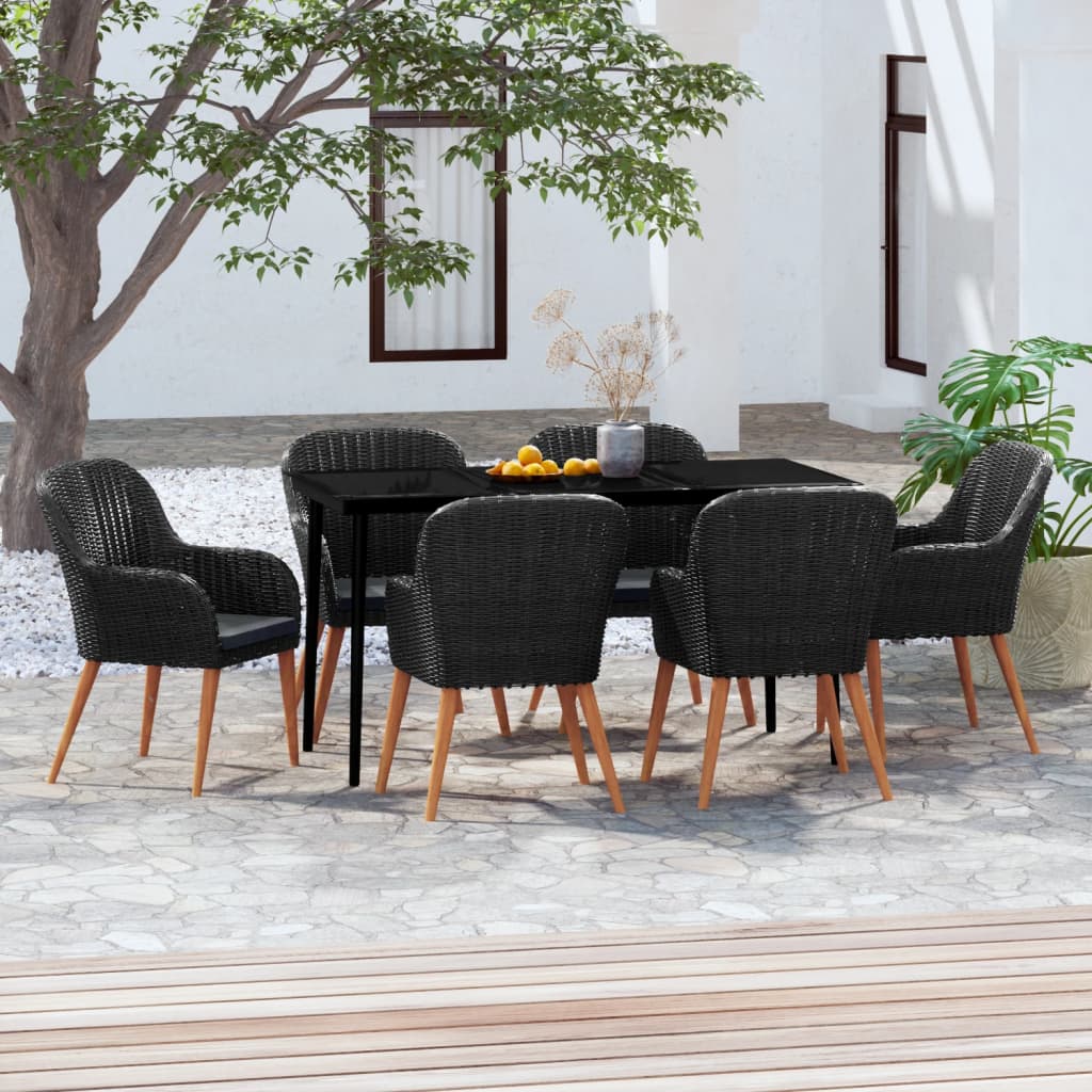 7-tlg. Garten-Essgruppe mit Kissen Schwarz