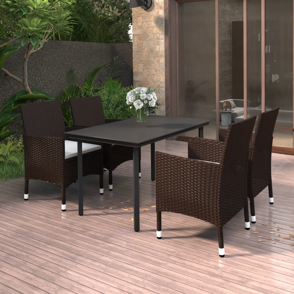 5-tlg. Garten-Essgruppe mit Auflagen Poly Rattan und Glas