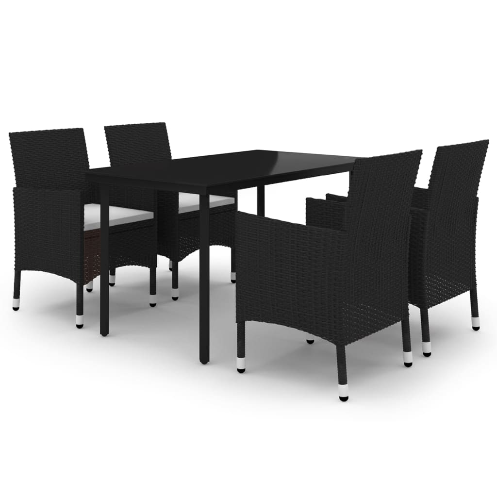 5-tlg. Garten-Essgruppe mit Auflagen Poly Rattan und Glas