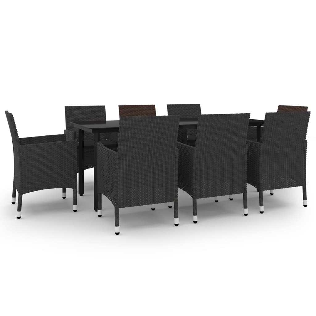 9-tlg. Garten-Essgruppe mit Auflagen Poly Rattan und Glas