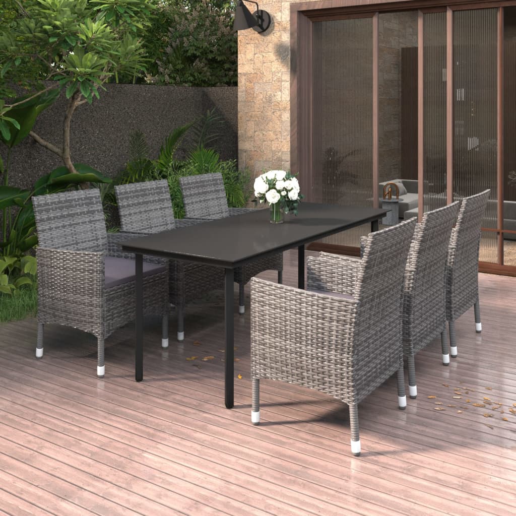 7-tlg. Garten-Essgruppe mit Auflagen Poly Rattan und Glas