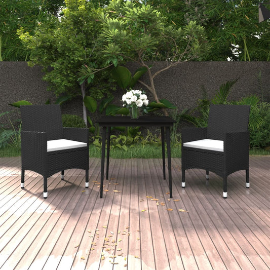3-tlg. Garten-Essgruppe mit Auflagen Poly Rattan und Glas