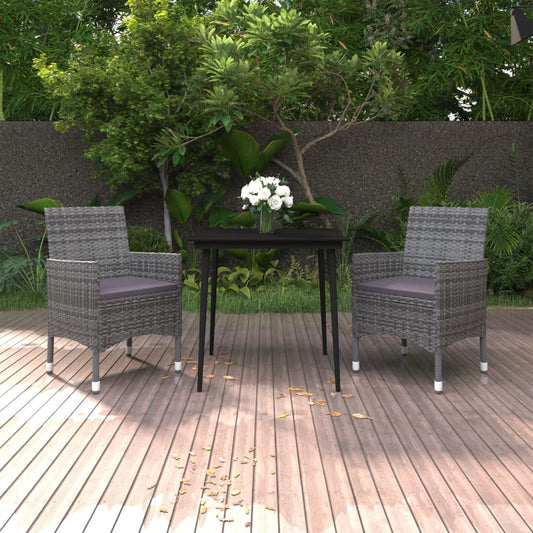 3-tlg. Garten-Essgruppe mit Auflagen Poly Rattan und Glas