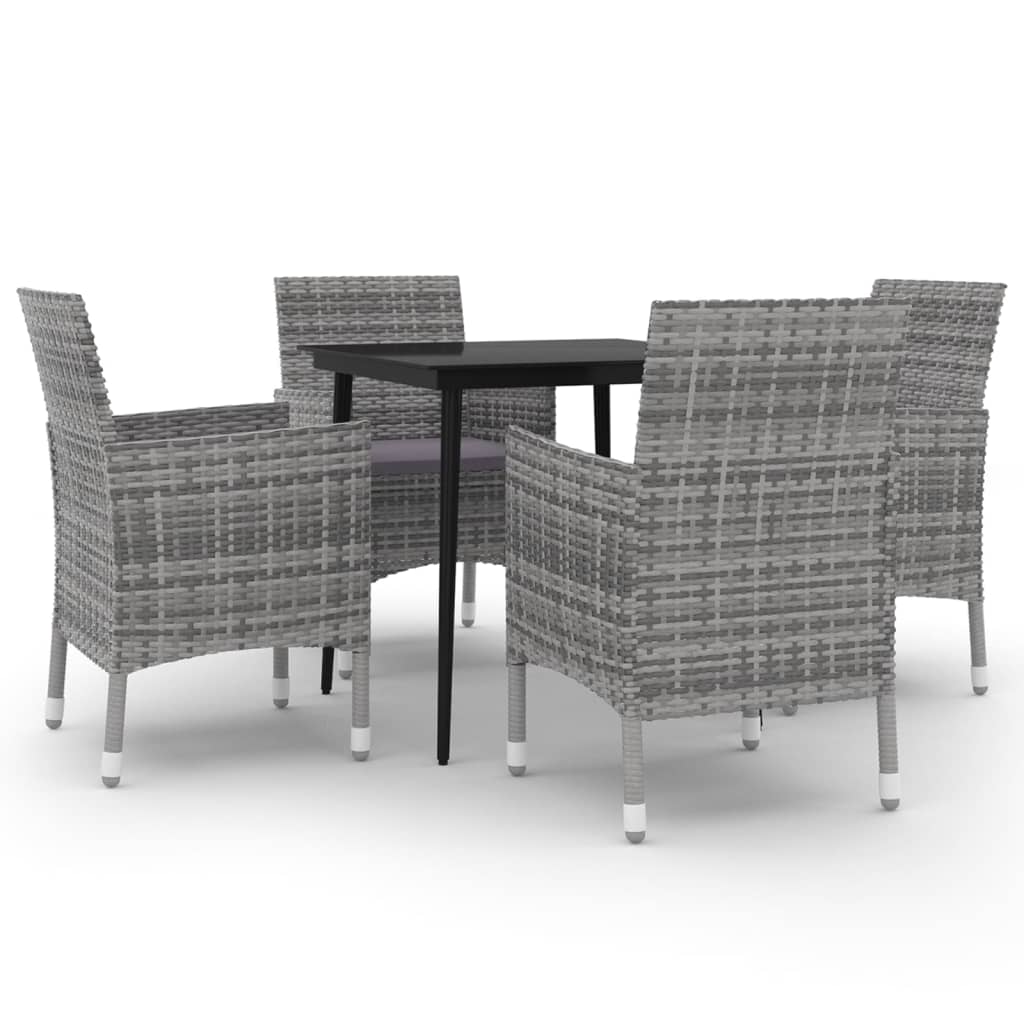 5-tlg. Garten-Essgruppe mit Auflagen Poly Rattan und Glas