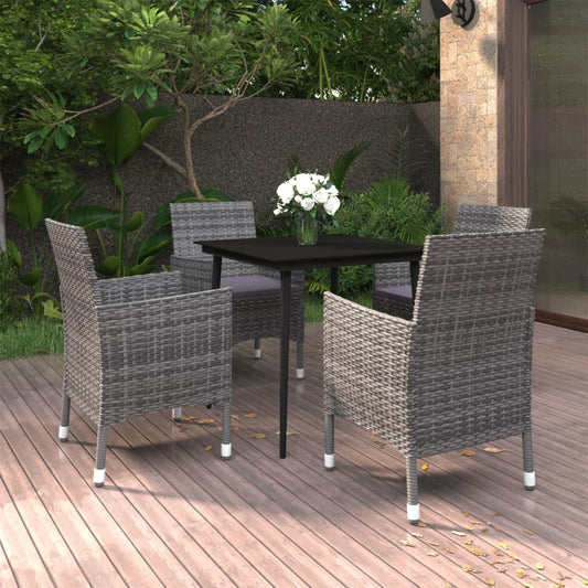 5-tlg. Garten-Essgruppe mit Auflagen Poly Rattan und Glas